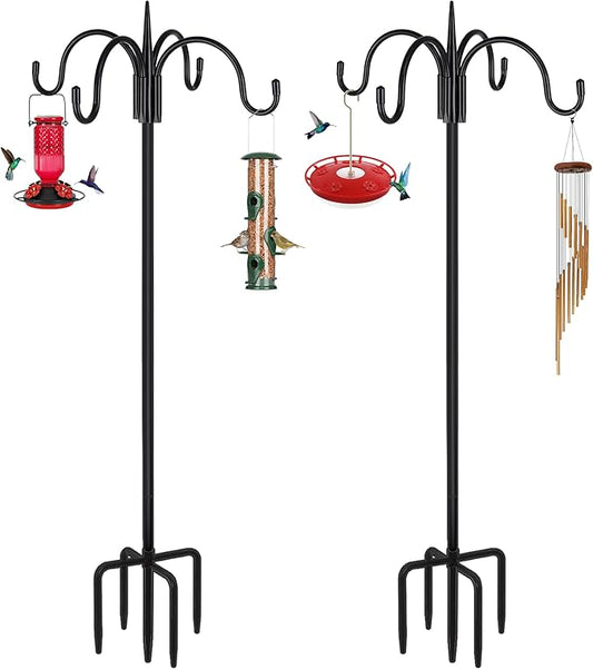FEED GARDEN [Upgrade Version 76 Inch Four Shepherd Hooks for Outdoor,Bird Feeder Pole with 5 Prong Base, Adjustable Shepard Hooks for Hanging Plant, Solar Lanterns, Wind Chimes, 2 Pack
