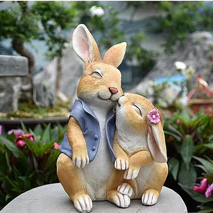 Garden Rabbit Statue Outdoor Decor Resin Funny Bunny Figurines for Outdoor Patio Lawn Yard Art Decoration Christmas Housewarming Gift