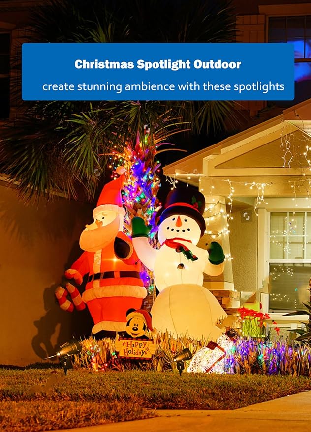 Halloween Christmas Spotlight Outdoor: 12W RGBW LED Spot Lights Outdoor with 16 Color Changing for Yard Garden Decor | 4 Pack of IP65 Waterproof 120V Plug in Landscape Lighting with Remote