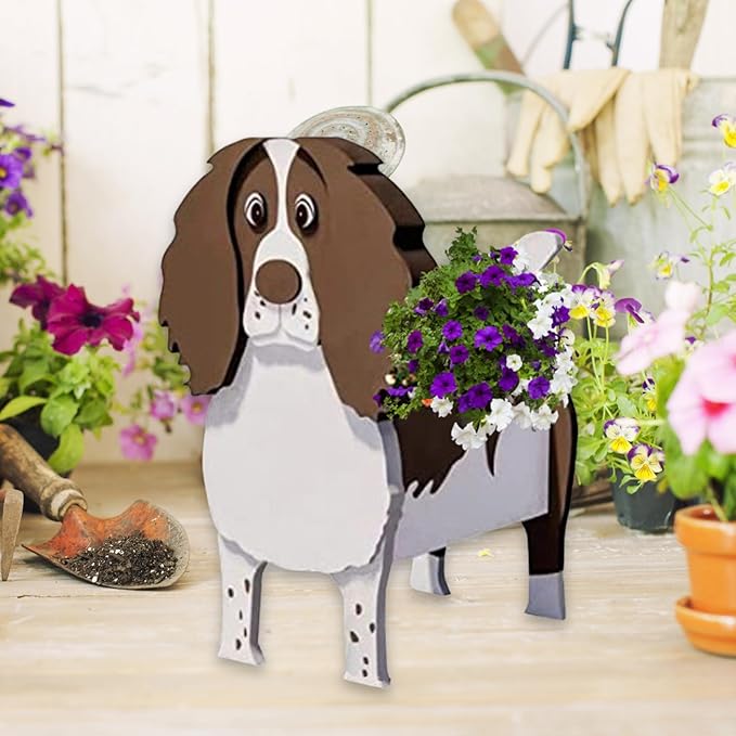 English Springer Spaniel Dog Planter Plant Pots,Cute Garden Dog Flower Planter,Dog Planters Birthday Gifts for Women,Office,Indoor/Outdoor Decor（9.45 * 6.89 * 13.35in）