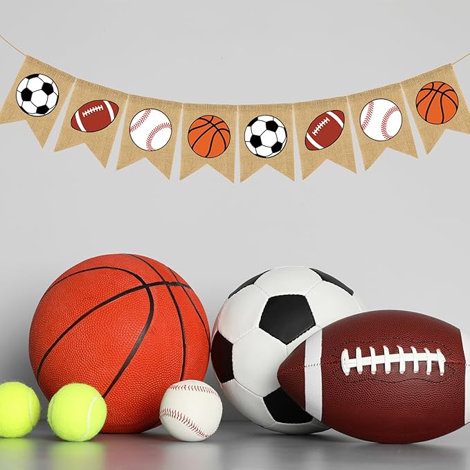 Doumeny Sports Burlap Banner Baseball Bunting Garland Sport Theme Party Hanging Banner American Football Banner Garland Basketball Soccer Banner Bunting for Birthday Baby Shower Sport Club Party Decor