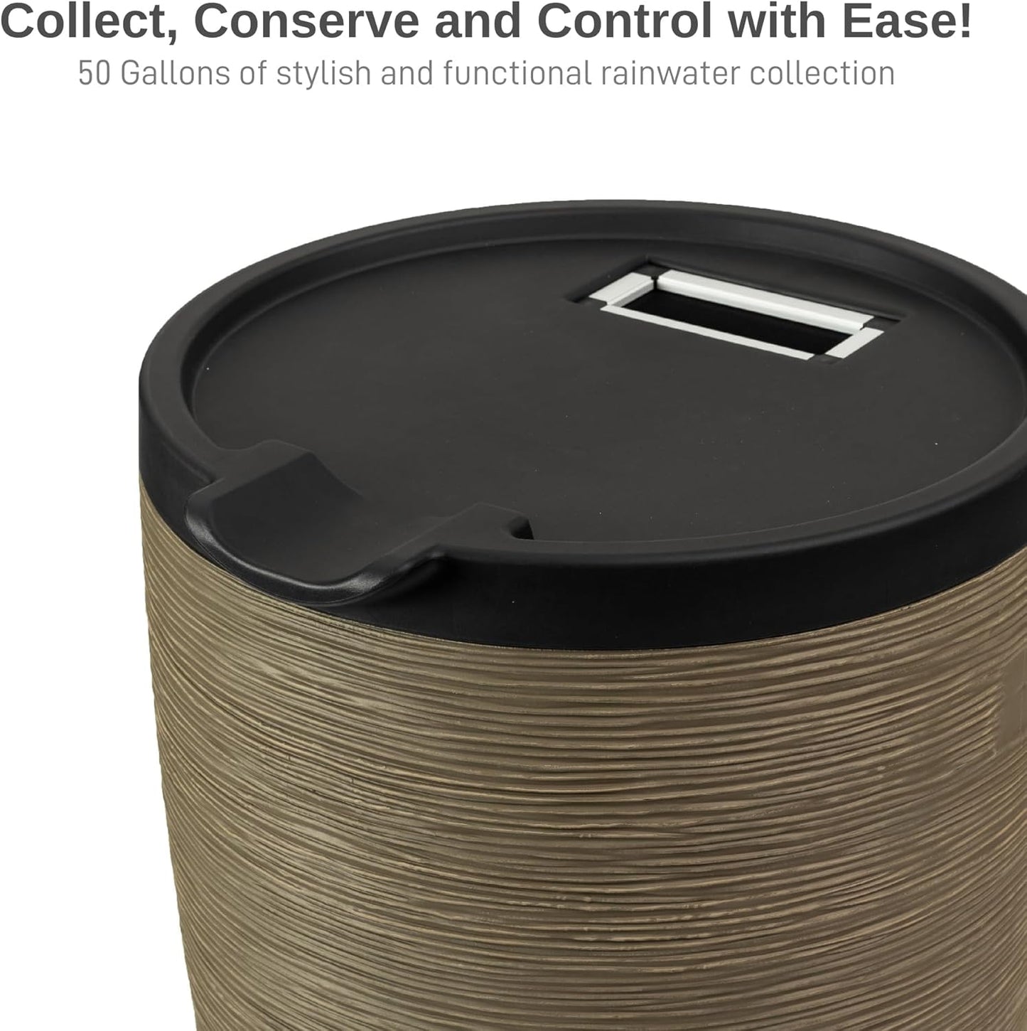 50-Gallon Newport Rain Barrel with Stand and Removable Lid, Sandstone Color