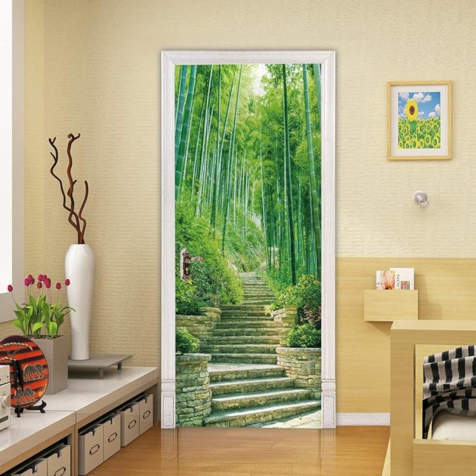 3D Door Stickers Murals - Bamboo - Peel and Stick Wallpaper - Self-Adhesive Decals - Removable PVC Waterproof Door Poster - Bedroom, Living Room - 35.4" x 78.7"