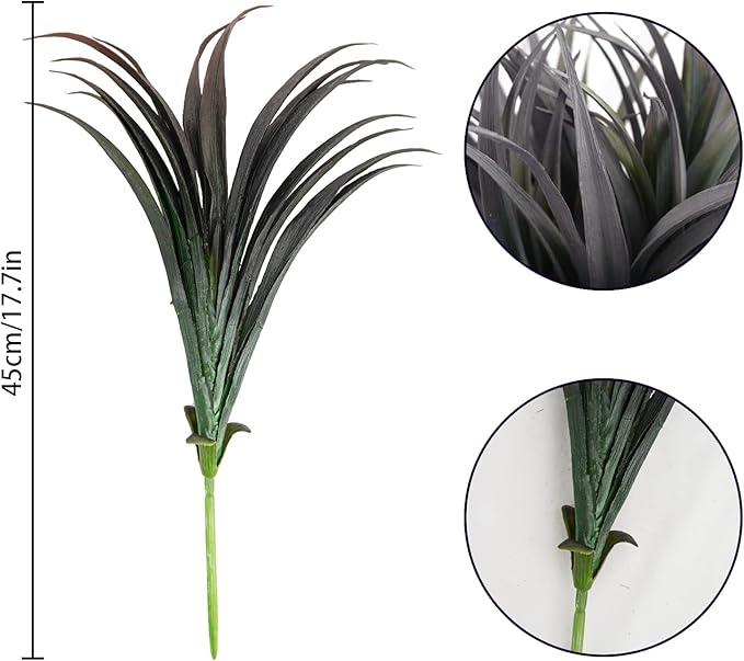 6Pcs Artificial Grass Fake Plants 17.3in Outdoor Plants UV Resistant Faux Greenery Stems Fake Grass for Home Window Garden Office Patio Pathway Front Porch Halloween Décor Green & Black