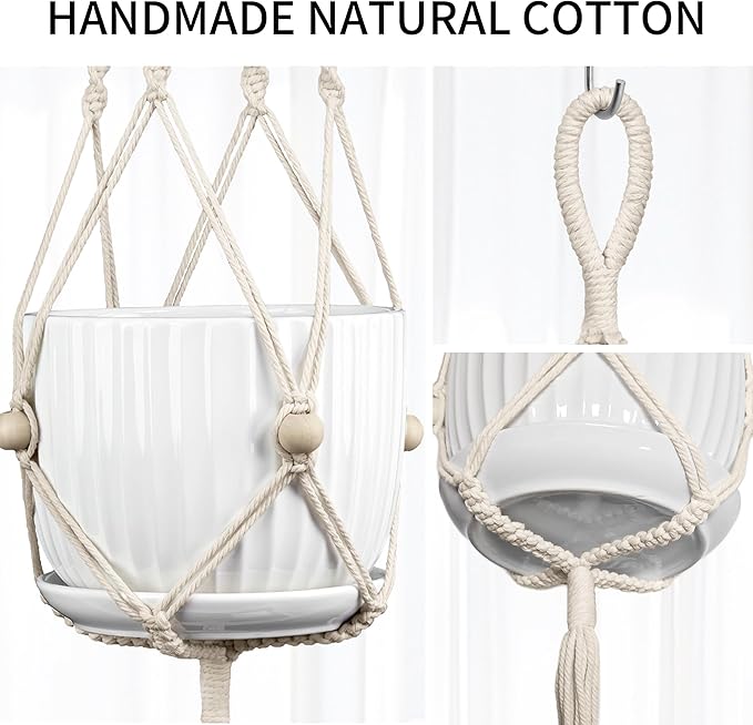 2 Pack Macrame Plant Hanger, 44 Inch, Fits 4-12 Inch Pots, Extra Long Indoor Outdoor Hanging Planter Basket Flower Pot Holder, Boho Home Decor, Ivory (POTS NOT Included)