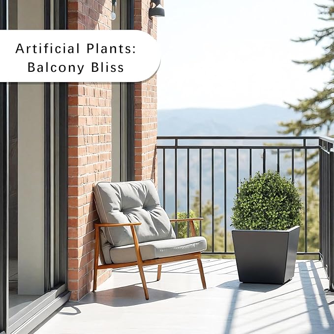 27“ Realistic Artificial Boxwood Topiary Trees Set of 2, Faux Boxwood Plants Outdoor UV-Resistant, No Maintenance Curb Appeal Fake Evergreen Bushes & Shrubs for Front Porch Outside Planter Decor