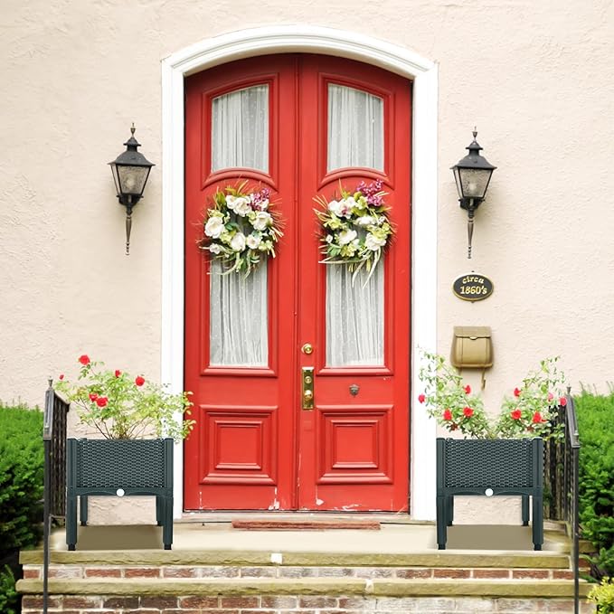 Emalie Raised Garden Beds Elevated Plastic Planter Box with Drainage Plugs Perfect for Vegetables Flowers Herbs Growing Outdoor, 63.0" Lx15.7 Wx16.5 H Grey