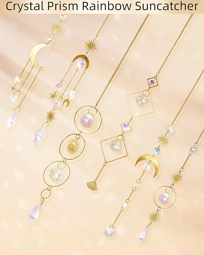 6 Pack Crystal Suncatcher,Hanging Sun Catchers with Crystals, Colorful Crystals Suncatchers Rainbow Prisms for Windows Christmas Tree Home Wedding Party Car Indoor Outdoor Garden Decor