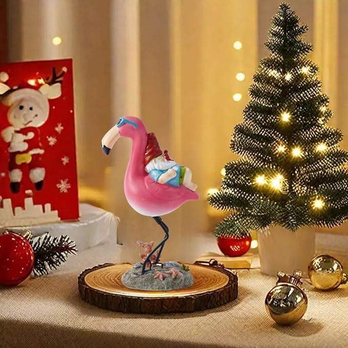 Gnome Garden Statue Funny Gnome Reclining on Flamingo Figurines, Resin Garden Gnomes Fall Decorations Outdoor for Patio Yard Lawn Porch, Ornament Gift