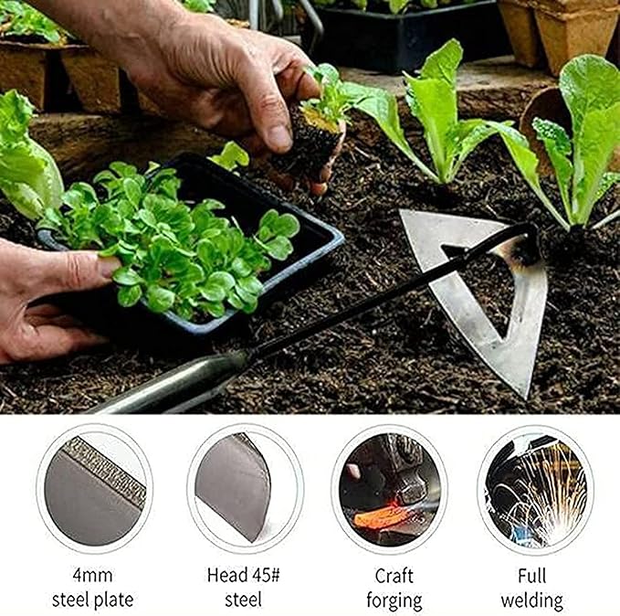Garden Tools Hollow Hoe, All-Steel Hardened Hollow Hoe, Sharp Garden Edger Weeder, Durable Gardening Hoe Hand Tool Weed Puller Accessories for Backyard Weeding, Soil Loosening, Farm Planting (Long)