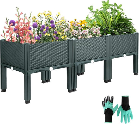 Emalie Raised Garden Beds Elevated Plastic Planter Box with Drainage Plugs Perfect for Vegetables Flowers Herbs Growing Outdoor, 47.2" Lx15.7 Wx16.5 H Grey
