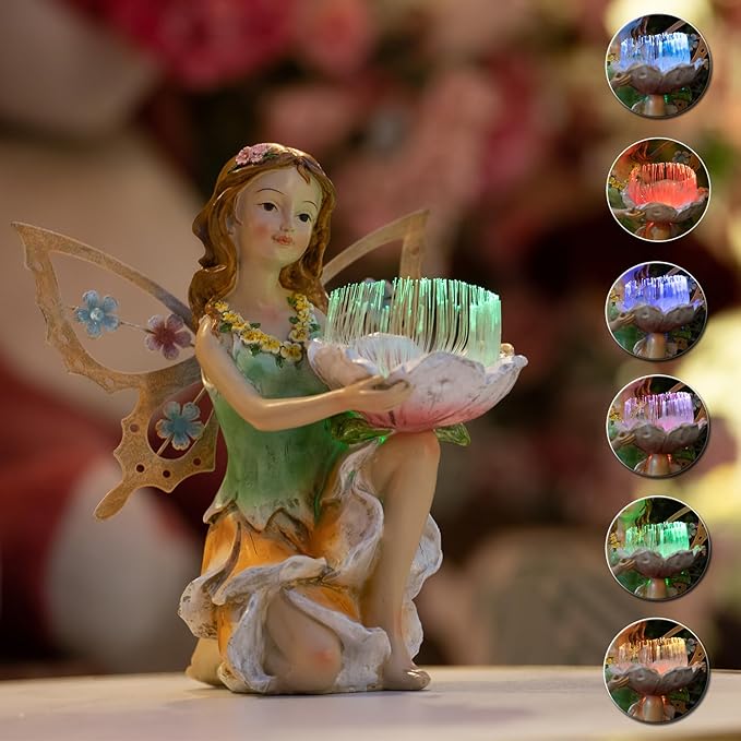 Garden Fairy Decor,Solar Outdoor Statues, Fairy Garden Accessories, Fairy Figurine for Outside Garden Gifts,Resin Ornaments for Patio Yard Lawn,Size6.5 x 5.12 x 9.45 inches