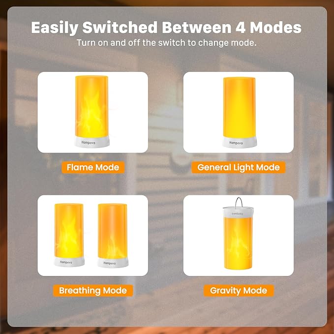 Hompavo 【Upgraded】 LED Flame Lights, 4-Mode Rechargeable Battery Operated Flameless Candles, Waterproof Pillar Flickering Lanterns for Living Room Bathroom Patio Wedding Party Halloween Home Decor