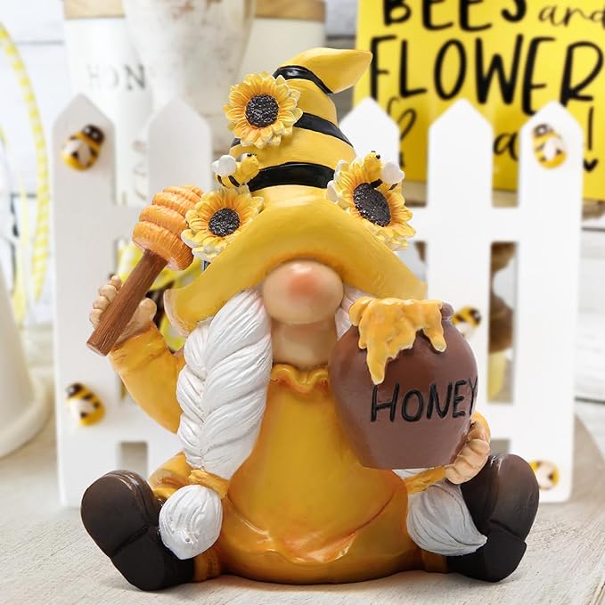 Hodao Bumble Bee Spring Gnome Decorations Honey Bee Gnomes Ornaments World Bee Day Decorations Gifts Summer Gnomes Figurines Honey Bee for Garden Decor Bee Birthday Gifts for Mom, Women, Grandma