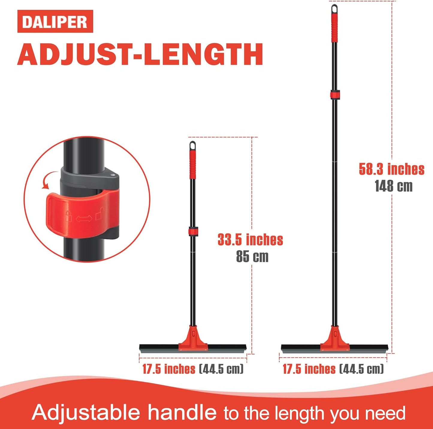 Floor Squeegee with 18'' Silicone Rubber Scraper Head and 58'' Long Adjustable Handle, Heavy Duty Shower Squeegees for Concrete Floor, on Multi-Surface Tile Glass Pool Garage Cleaning