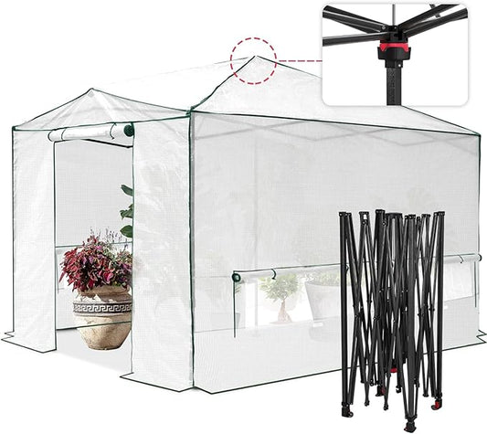 EAGLE PEAK 12x8 Portable Walk-in Greenhouse, Pop-up Indoor Outdoor Garden Green House, Zippered Doors and Windows, PE Cover, White