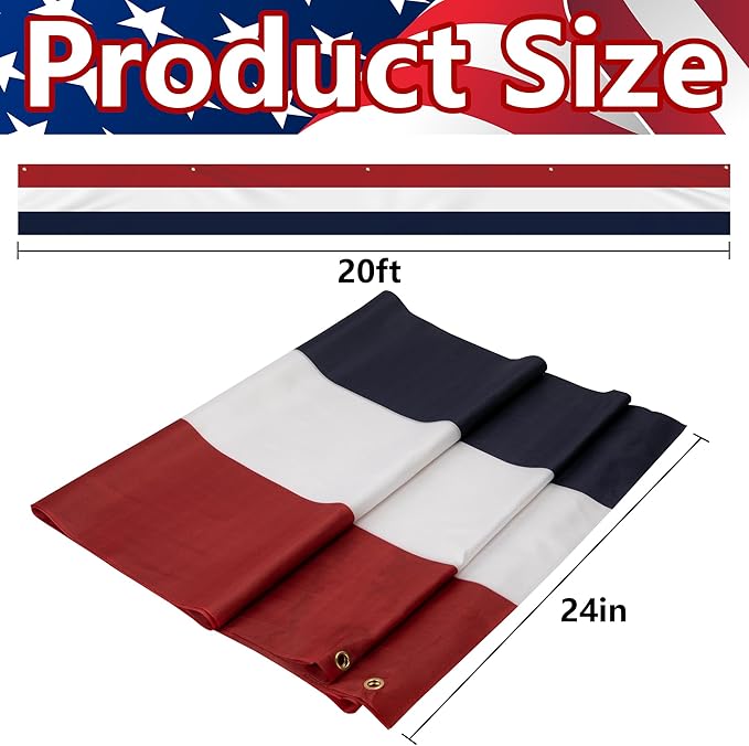 EBaokuup 2 Pack 20x2 Ft American Flag Bunting-4th of July Banner Decor Red, White & Blue Stripe Flag-Large Patriotic Bunting US Flag Decorations for Independence Day Outdoor Porch Garden