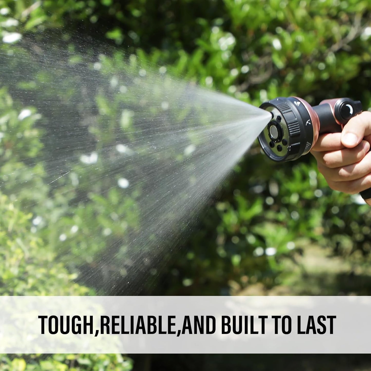 Heavy Duty Garden Hose Nozzle, 100% Metal Water Hose Sprayer with 8 Spray Patterns, High Pressure Hose Nozzle with Thumb Control, On Off Valve, for Lawn & Plant Watering, Car & Pet Washing