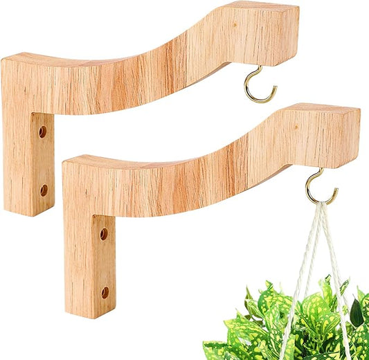 FGSAEOR T-Shaped Wooden Hanging Plant Bracket, 7-Inch Wall Hook Plant Hangers for Indoor Outdoor Hanging Bird Feeders, Flower Baskets, Wind Chimes