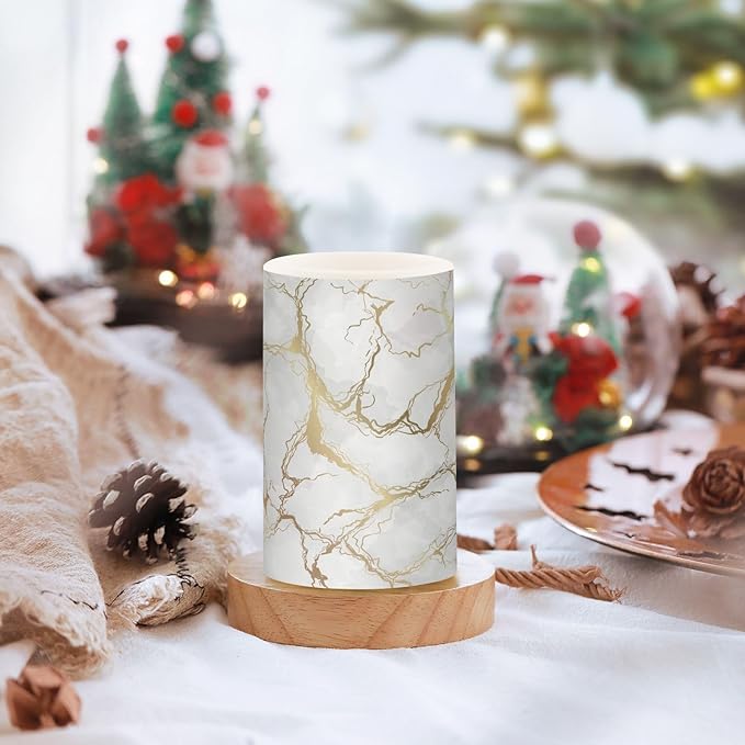 Flickering Flameless Candles, Marble Gray White Golden Texture LED Candles with Remote Timer, Set of 2 Battery Operated Candle for Valentine Wedding Birthday