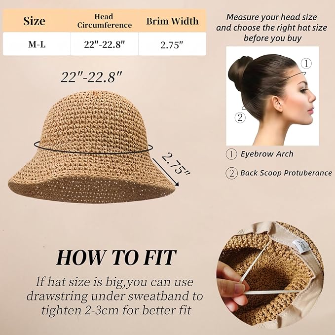 Floppy Big Beach Straw Hats for Women Foldable Summer Wide Brim Packable Sun Hat Womens Travel Straw Fedora Hat