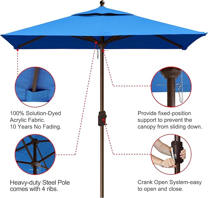 EliteShade USA 10-Year-Non-Fading 6x6Ft Square Market Umbrella Patio Outdoor Table Umbrella with Ventilation, Royal Blue
