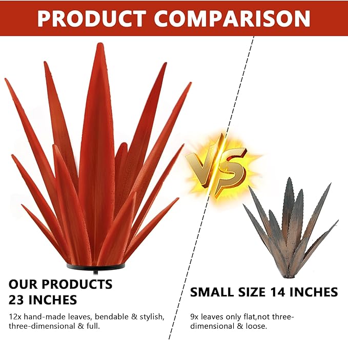 Enlarge Metal Plants Tequila Rustic Sculpture, Outdoor Patio Yard, Home Decor Hand Painted Agave Garden Statue, Outdoor Lawn Ornaments Yard Stakes for Mom Gift (1 Big RED)