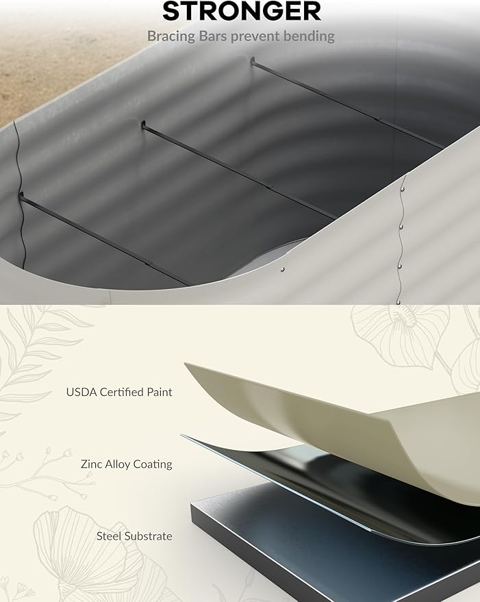 2 Pcs Raised Garden Beds Outdoor 8x4x1.5ft - Galvanized Steel Planter Box for Vegetables, Flowers, Rust-Resistant Garden Box, Easy Assembly Raised Beds, Durable Planters for Outdoor Plants, Beige