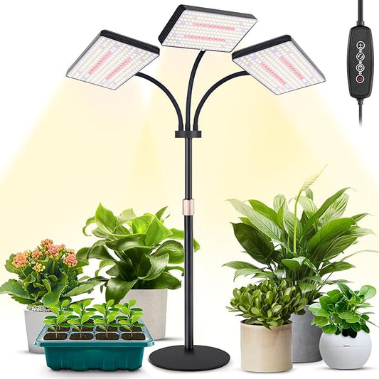 2024 Upgraded Desk Grow Lights for Indoor Plants, Tri-Head 642 LEDs Tabletop Full Spectrum Grow Light, with 3/6/12H Timer, 6 Brightness Levels, 3 Lighting Modes, Height Adjustable for 10-26 inches