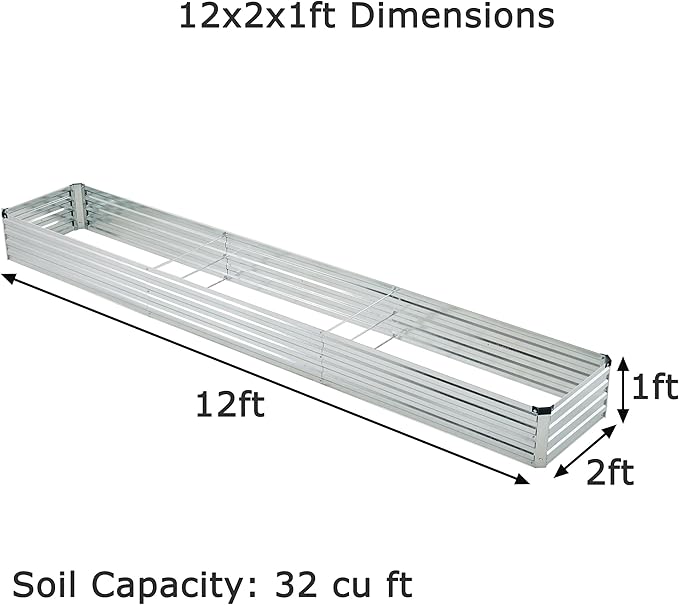 12x2x1ft(2 Pack) Galvanized Raised Garden Bed,Outdoor Planter Box Metal Patio Kit Planting Bed for Vegetables Flowers Herb,Silver