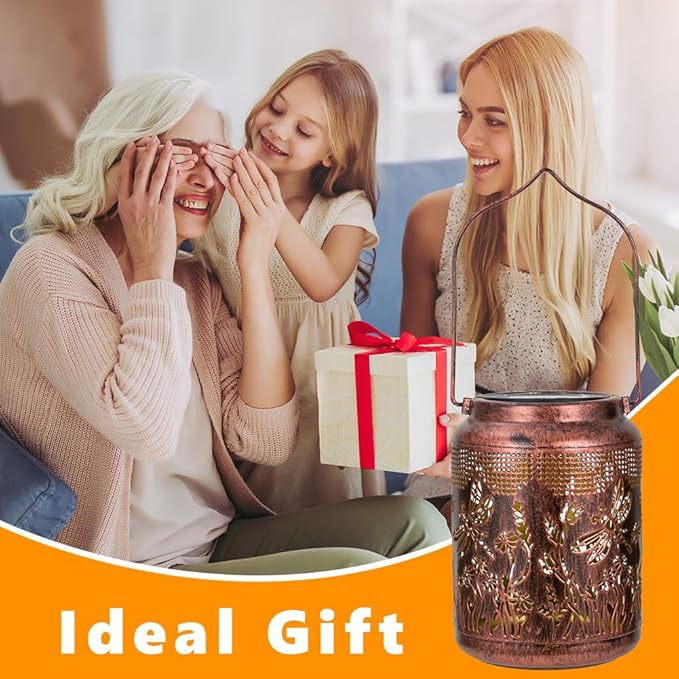 2 Pack Dragonfly Solar Lanterns Outdoor Waterproof 6.9" Metal Hanging Solar Lights Outdoor LED Light Dragonfly Decorative Lantern for Patio,Porch,Yard,Garden Decor,Birthday Gifts for Women Mom