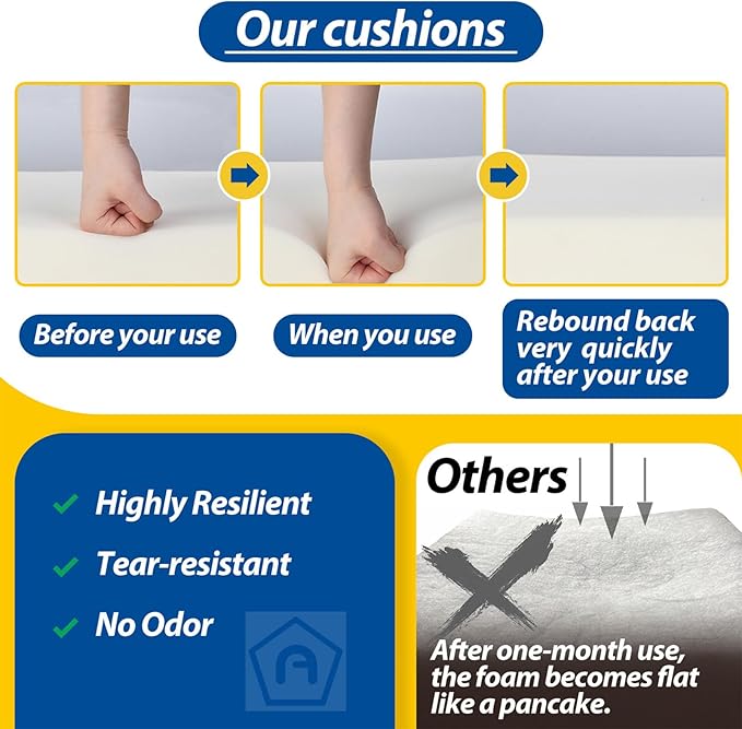 AAAAAcessories Outdoor Seat Cushions for Chairs, Waterproof, Fade-Resistant Patio Furniture Replacement Cushions, 17" x 16" x 2", Set of 2, Navy Blue