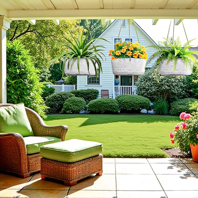 10.7 Inch Hanging Planter for Outdoor Indoor Plants，2 Pack Hanging Flower Pots with Drain Holes for Garden Home Decor Use (Marble)