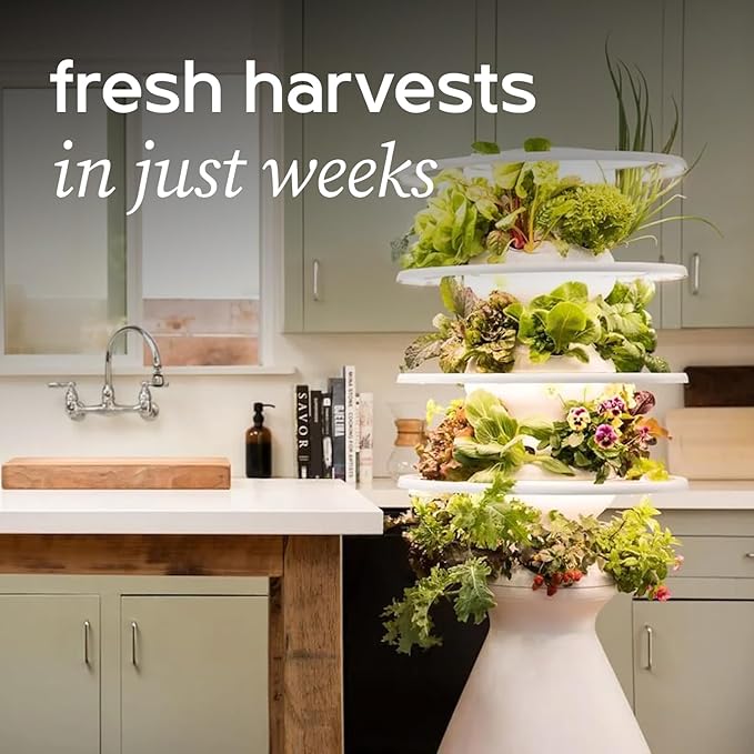 Farmstand Starter Kit with Glow Rings and 30 Seedling Credits | Family Hydroponic Growing System Kit | Vertical Garden Planter Tower | 5ft 5in Tall
