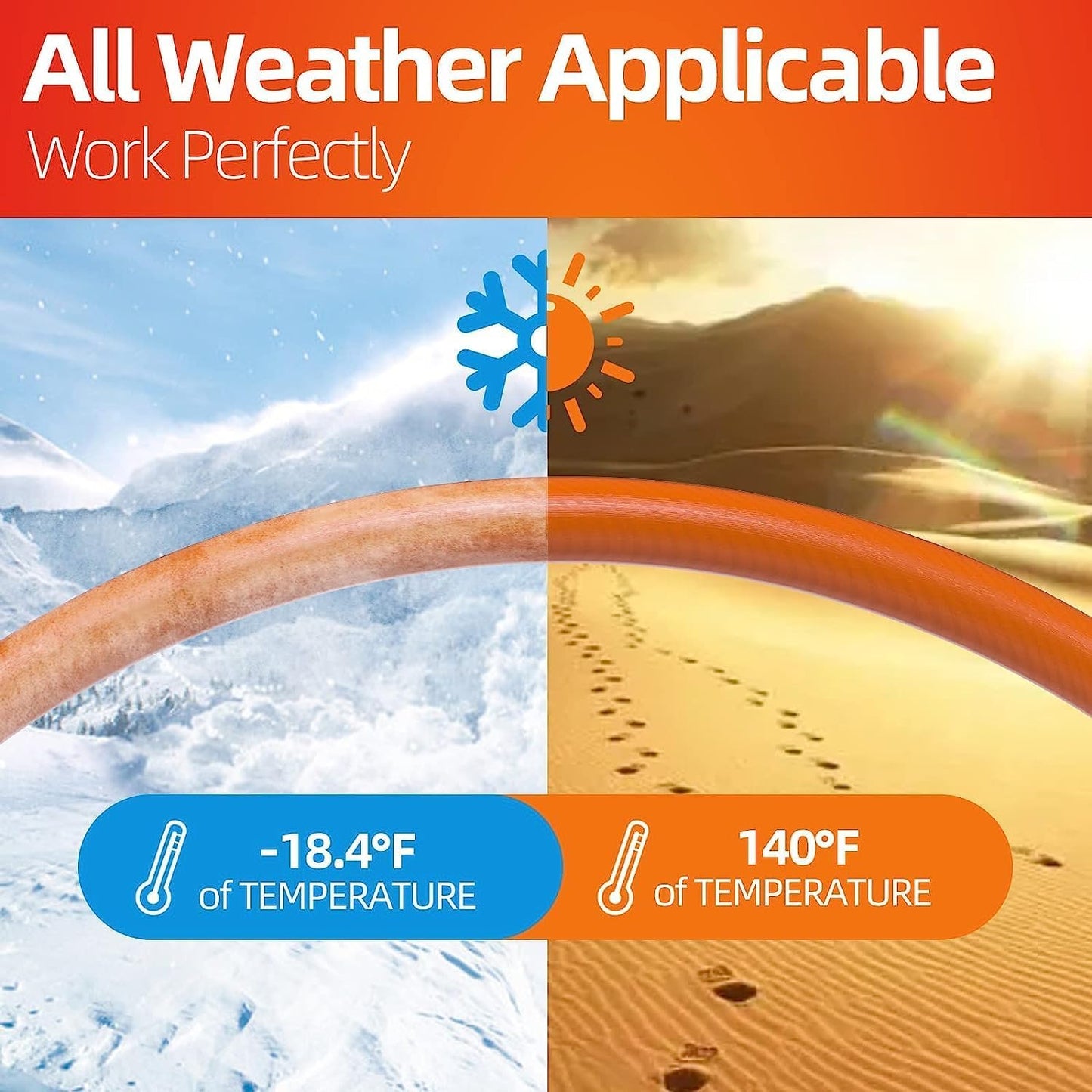 Garden Water Hose 5 ft x 5/8 in, Heavy Duty Leader Pipe Extension, Flexible, Lightweight Kink-less,Hybrid Rubber, with 3/4" Brass Fittings, Orange