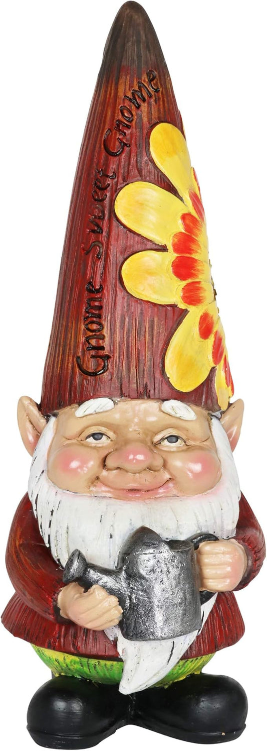 Exhart Garden Gnome, Red Hat Garden Statue Sculpture with Watering Can, Outdoor Lawn and Yard Decoration, 5 x 5 x 12.5 Inch