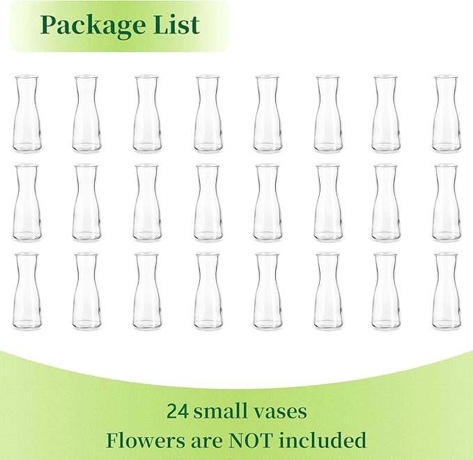 Hewory Glass Bud Vases for Centerpieces - Clear Small Flower Vase Set of 24, Modern Minimalist Cute Mini Decorative Bulk Vases for Wedding Bridal Shower Birthday Party Events Dining Room Table Decor