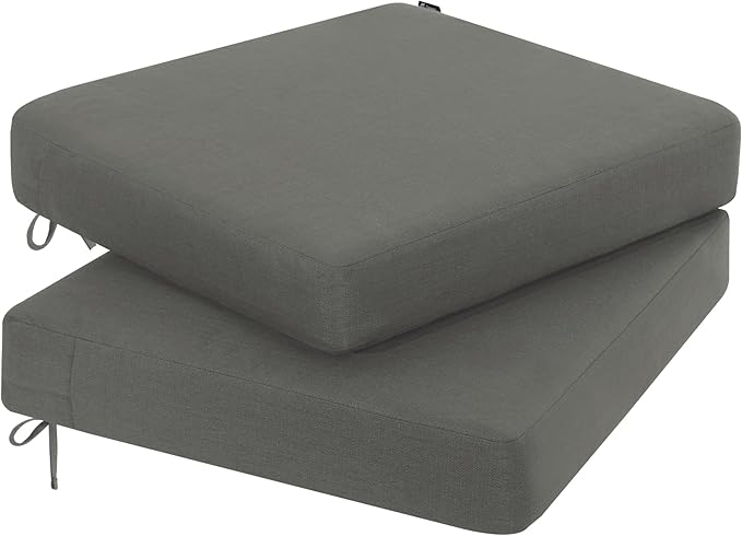Favoyard Outdoor Chair Cushion 24 x 24 x 4 Inch Rainproof & 3-Year Fade Resistant Patio Furniture Cushions with Removable Cover and Adjustable Ties for Garden Sofa Couch Pads Set of 2, Dark Gray
