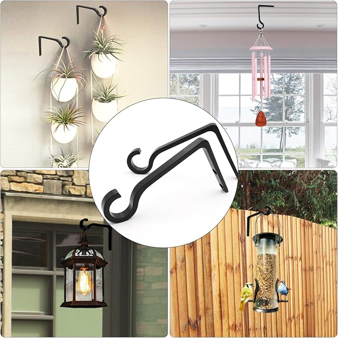 Hanging Plant Bracket 6inch Metal Plant Hook Shepherds Hook Decorative Wall Plant Hanger for Hanging Lanterns, Bird Feeder, Flower Basket, Home Decor Indoor & Outdoor 2 Pack (Black)