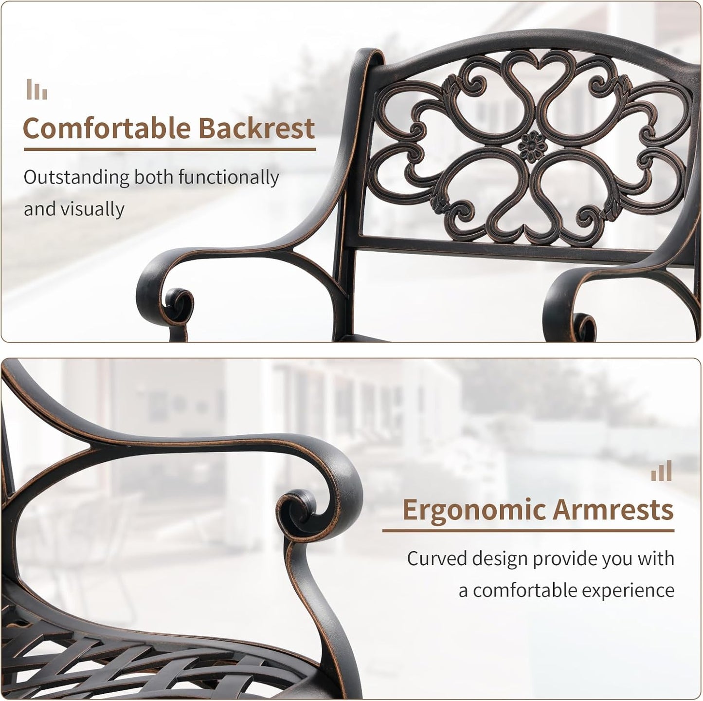 5 Piece Patio Dining Set, All Weather Cast Aluminum Outdoor Dining Table and Chairs Set of 4, Patio Furniture Conversation Set with 4 Chairs and 31" Round Table, 2.2" Umbrella Hole