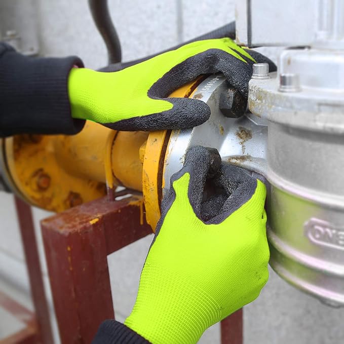 Evridwear Crinkle Latex Rubber Hand Coated Safety Work Gloves for Men Women General Multi Use Construction Warehouse Gardening Assembly Landscaping (XS,12 Pairs Pack)