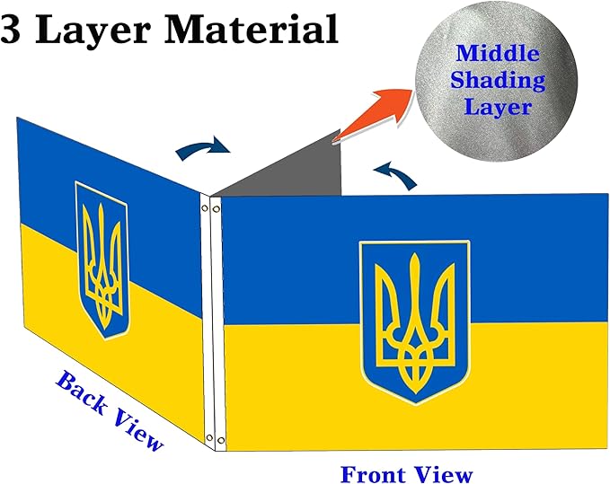 Double Sided Ukraine Trident Flag 2x3FT Ukrainian Coat of Arms National Polyester Banner With 2 Grommets Fade Resistant Vivid Color For Patriotic Festival Events Party Decoration