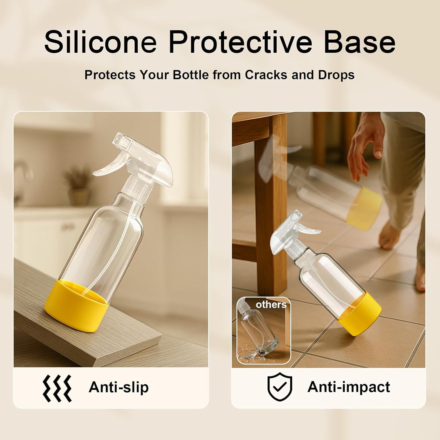 Glass Spray Bottles with Silicone Sleeve 16.9oz 2 Pack Empty Spray Bottle for Hair Mist/Stream Spraying for Cleaning Solutions, Plants, Essential Oils (clear-white&yellow)