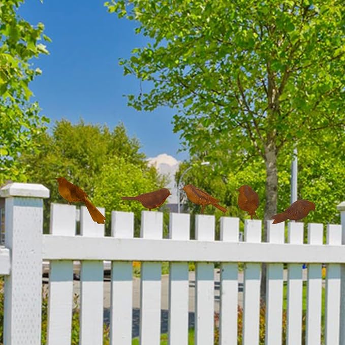 5PCS Metal Bird Silhouette with Rusty, Rusty Birds Decoration, Metal Birds Statues, Lifelike Patina Metal Birds Garden Ornaments Silhouette