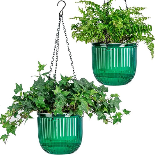 6.5 Inch 2 Pcs Self Watering Hanging Planter Indoor Plant Pots Drainage Holes, Outdoor Hanging Planters Flower Pot Basket, Visible Water Level, Plant Hanger Home Decor, Gardening