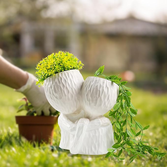 Head Planter for Indoor Plants Face Flower Pots Outdoor Plant Accessories Mug Succulent Planters with Drainage Hole Mom Hug Daughter