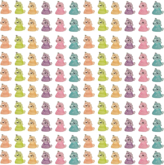 100 PCS Mini Resin Unicorn Luminous Tiny Unicorn Miniature Figurines,Micro Fairy Ornaments Glow in The Dark Mini Resin Animals for Garden, Landscape,Aquarium,Dollhouse,Birthday Party,Room Crafts Decor