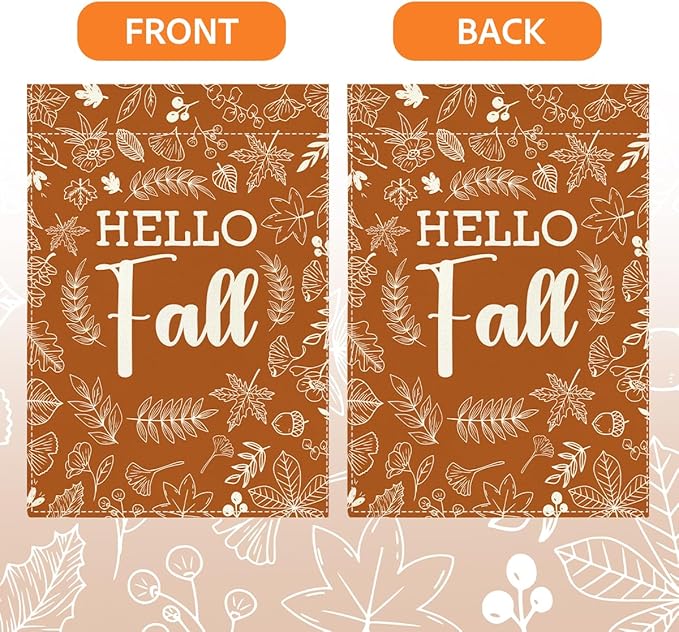 Hello Fall Garden Flag Autumn Holiday Garden Flag 12x18 inch Double Sided Fall Thanksgiving Maple Leaves Flags Decorations for Yard Outside Lawn Patio (Flay 1806)