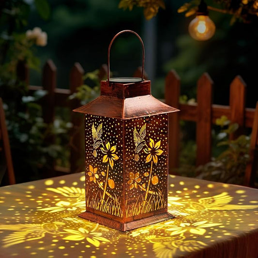 Homemory Hummingbird Solar Lanterns Waterproof, Metal Hanging Hollowed-Out Metal Decor Lantern, LED Outdoor Decoration for Outside LED Lanternse for Yard, Backyard, Porch, Lawn