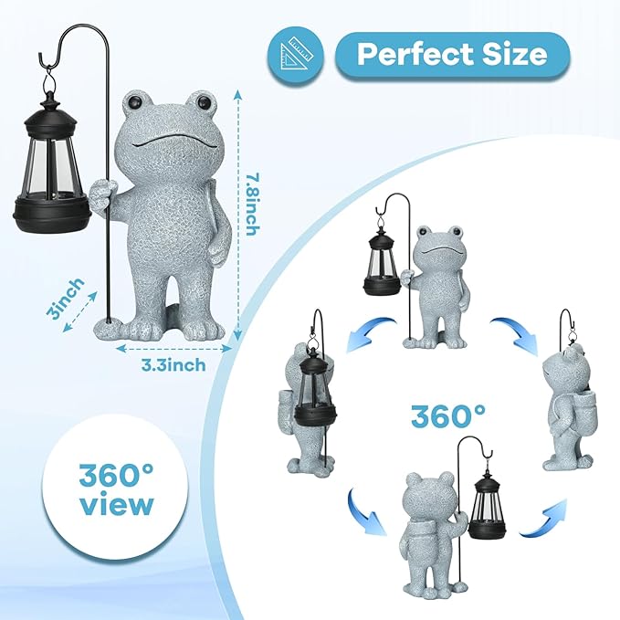 Garden Statue Frog Outdoor Decor, Solar Patio Garden Sculptures & Statues, Resin Garden Decor Gift for Women, Mom, Grandma